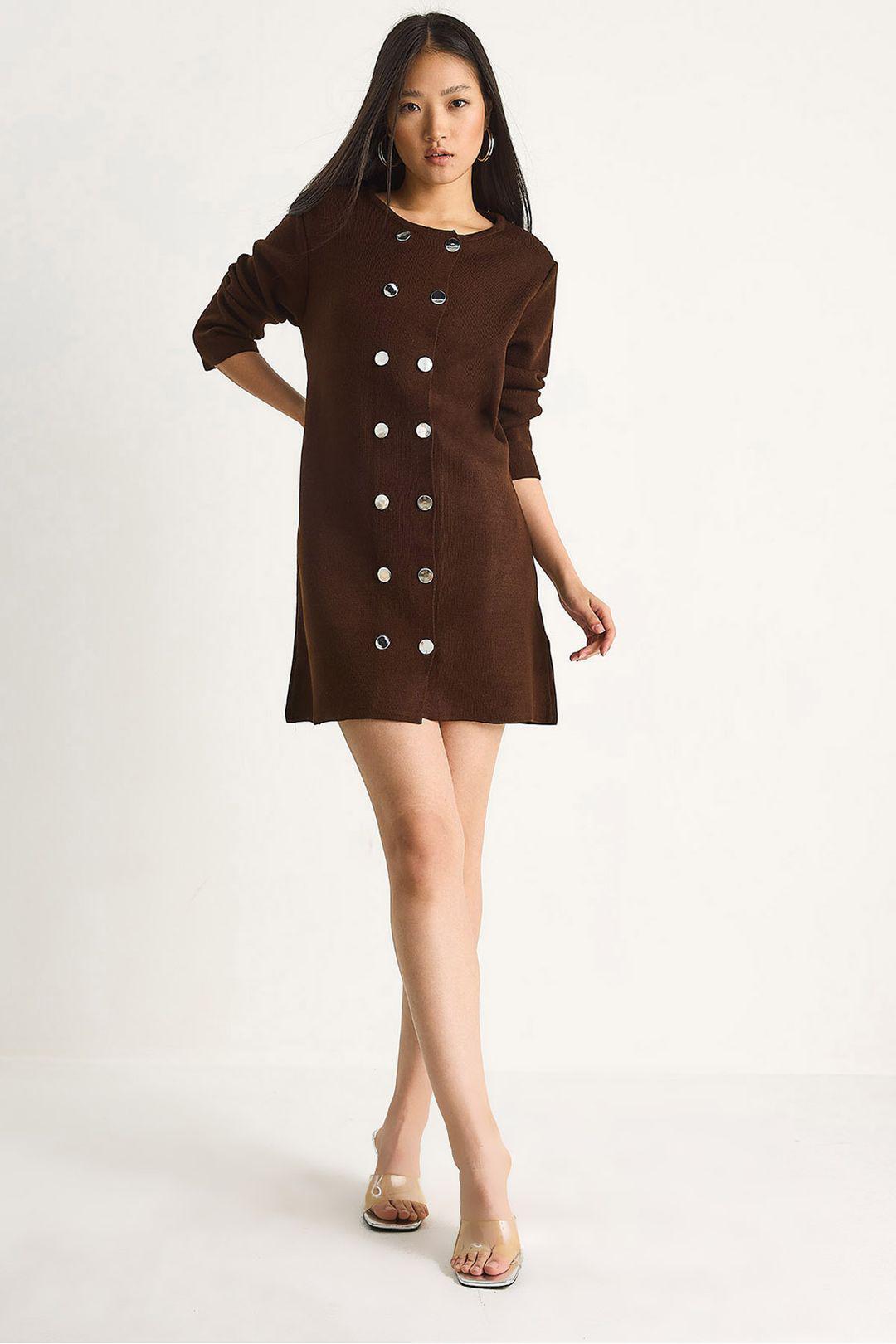 Gebreide Mini-jurk met Knopen