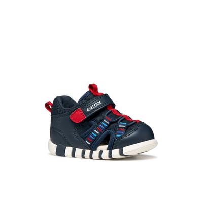 Lauflernschuh GEOX "B SANDAL IUPIDOO BOY", Baby, Gr. 26, Textil, blau (navy, rot), Lederimitat, Textil, bestickt, kontrastfarbene Details, Basic, Schuhe Lauflernschuh, Babyschuh mit Stickmuster, Größenschablone zum Download