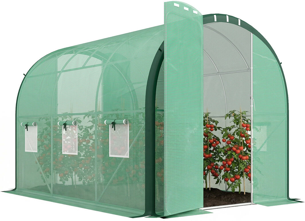Outsunny 3 x 2 m Walk-in Polytunnel Greenhouse Upgraded Structure Green 200cm H X 200cm W X 300cm D