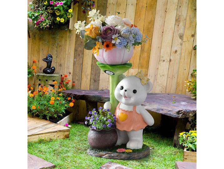 Décoration de jardin extérieure, sculpture de dessin animé en forme d'ours, pot de fleurs, arrangement de jardin