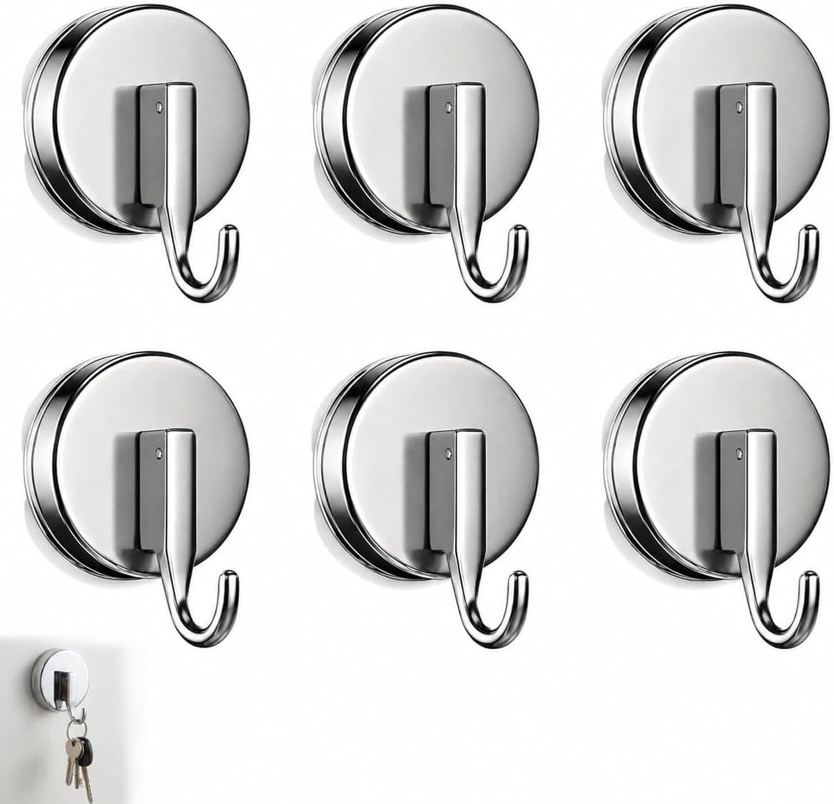 Set van 6 extra sterke zuignap haakjes voor badkamer en keuken, grijs, zonder boren