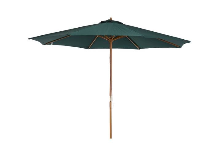 Parasol Outsunny Ø300X250 cm avec mât en bois et système de poulie à 8 tiges avec fixation pour jardin, terrasse, vert