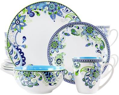 Elama Round Porcelain Floral Bloom Dinnerware 16 Piece Set