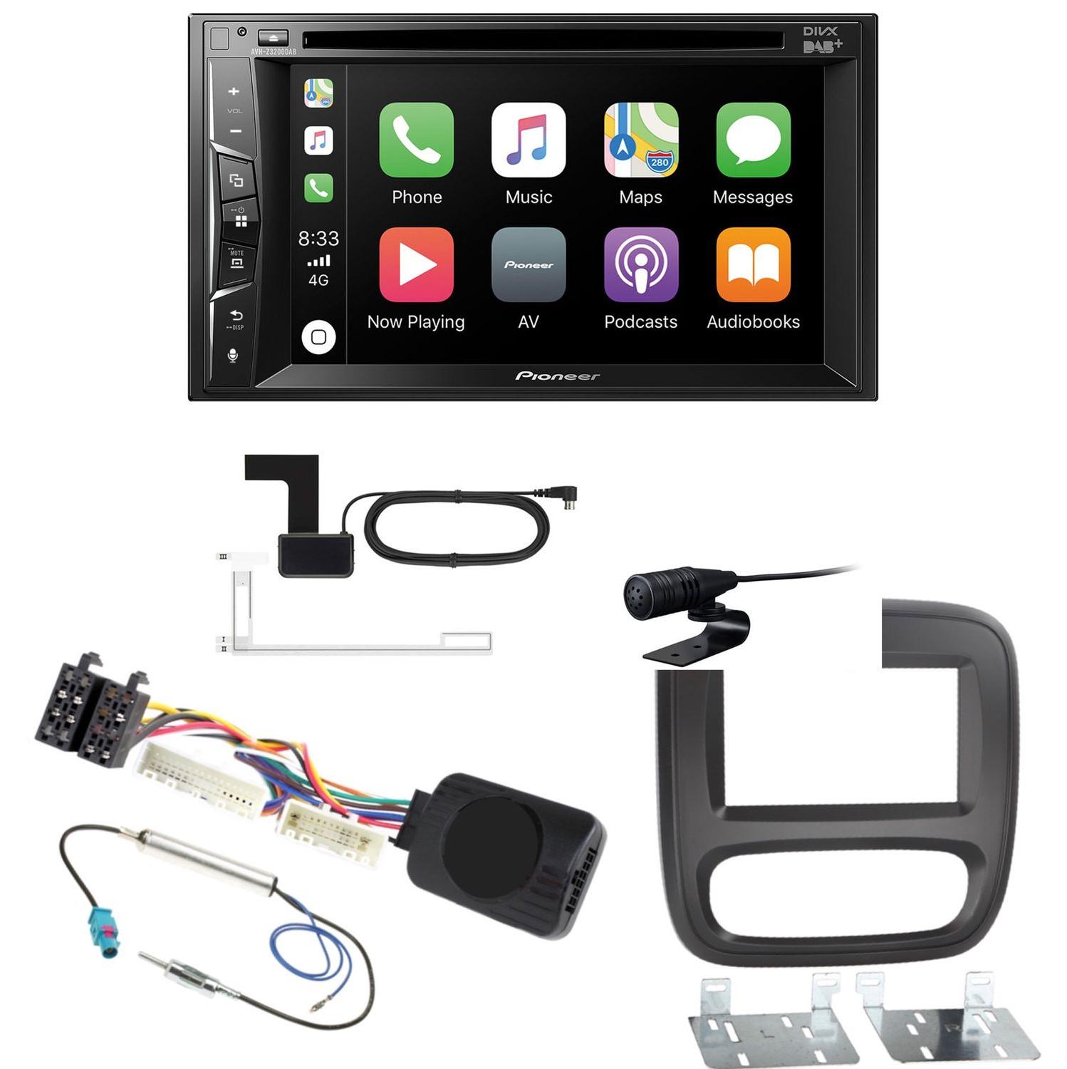 Pioneer AVH-Z3200DAB Bluetooth MP3 USB DAB+ CarPlay Einbauset für Fiat Talento