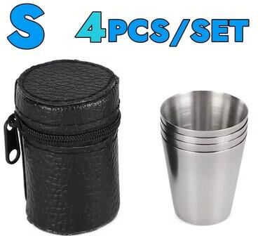 Uplift Treasures Portable Stainless Steel Cup Set With Carry Case For Outdoor Travel And Camping 4pcs (30 Ml)