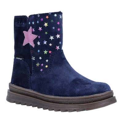 Stiefel RICHTER "Anna", Mädchen, Gr. 32, blau, Veloursleder, Schuhe Stiefel, Winterboots mit Glitzersternen, Größenschablone zum Download
