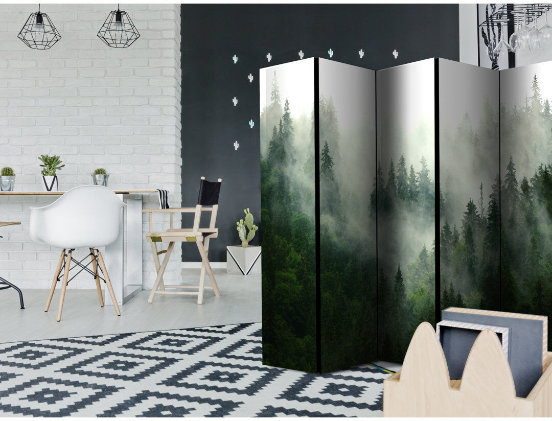 Union Rustic Seiling 225cm W x 172cm H 5 - Panel Solid Wood Folding Room Divider Green;White 172cm H X 225cm W X 3cm D