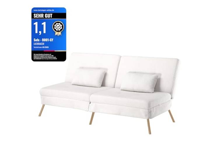 COMHOMA Schlafsofa mit Schlaffunktion, Sofa überzug Futon Klappsofa, Bettcouch, ecksofa, Couch Gästebett, 3-Sitzer Sofa, mit verstellbare Rückenlehne aus Teddystoff Weiß