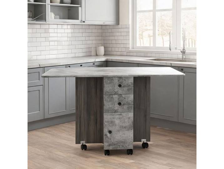 Table à manger pliante design gris avec rangements intégrés 120 x 60 cm