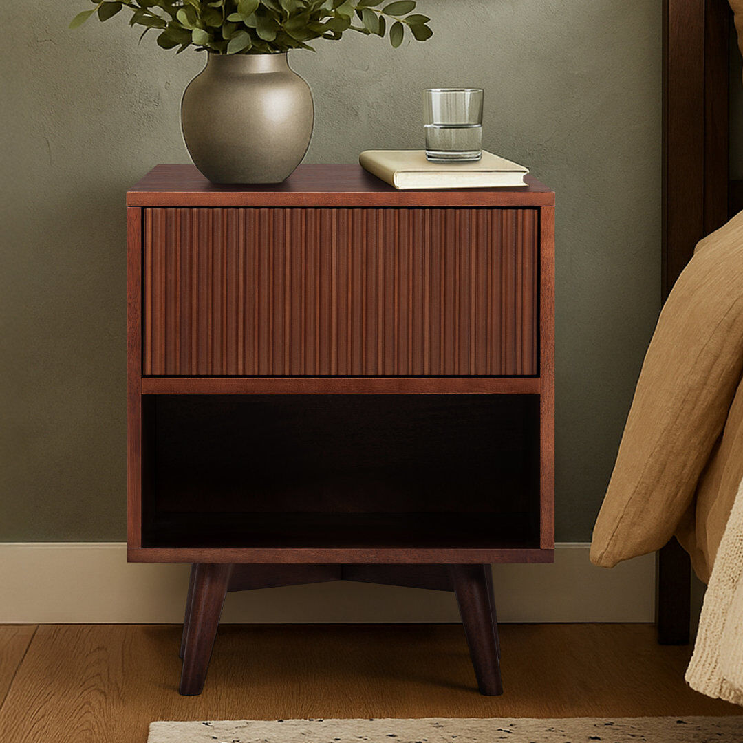 Teamson home 51cm W Solid Wood Bedside Table Walnut 61cm H X 51cm W X 41cm D