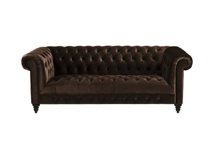 Xlmoebel Chesterfield-Sofa Braune Samt Couch Luxus Polster Sofa mit Knöpfen Dreisitzer, Chesterfield-Sofa 1 Teile, Made in Europa