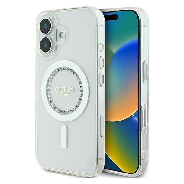 Guess GUHMP16SPFTDTEH iPhone 16 6.1" biały/white hardcase IML Rhinestones MagSafe (Apple iPhone 16) (GUHMP16SPFTDTEH)