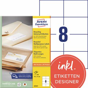 Zweckform Universaletiketten LR3427 Recycling weiß, 105 x 74mm, 100 Blatt, 800 Stück