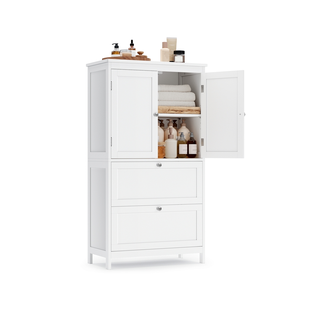 VASAGLE Badezimmerschrank 30 x 60 x 110 cm mit 2 Türen und 2 Schubladen BBC551P31