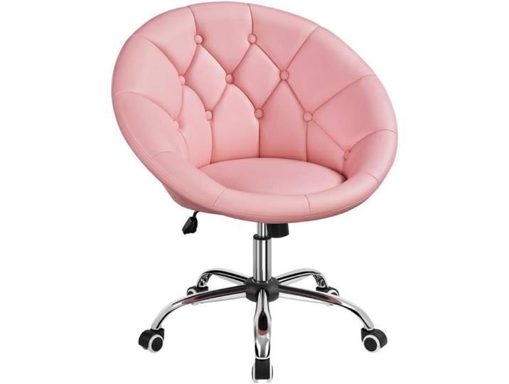 Yaheetech Chaise de Bureau Moderne en Similicuir sur Roulettes avec Dossier Inclinable Arrondi Rose