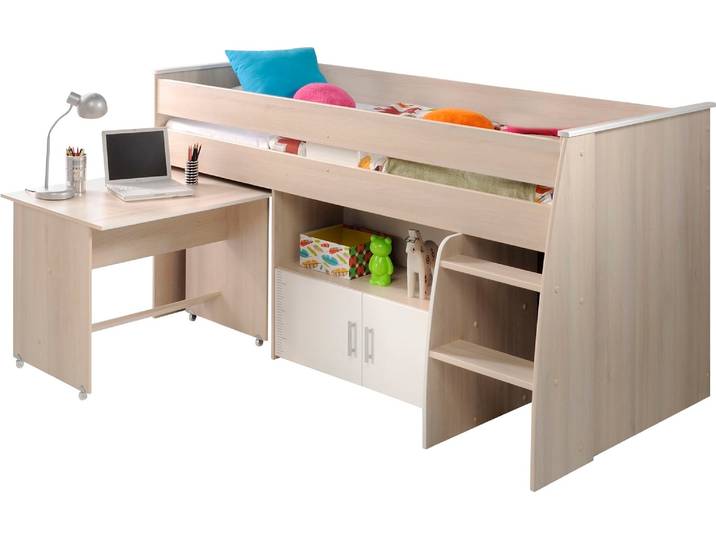 Hochbett PARISOT Charly , weiß (akaziefarben, weiß), H:110cm, Hochbetten, Hochbett
