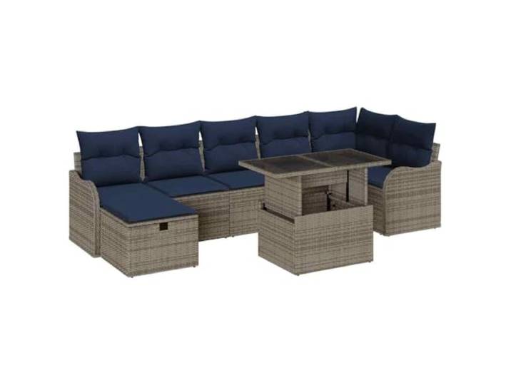 vidaXL Gartensofa-Set 8 STK. Grau Poly-Rattan Für verschiedene Anordnungen einstellbar, Robuste, UV-beständige Materialien, Wechselt von Kaffeetisch- zu Esshöhe