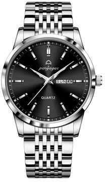 Youfap Market Stainless Steel Men Watch Luxury Waterproof Luminous, Date Week Casual Quartz Men Watches silver Black