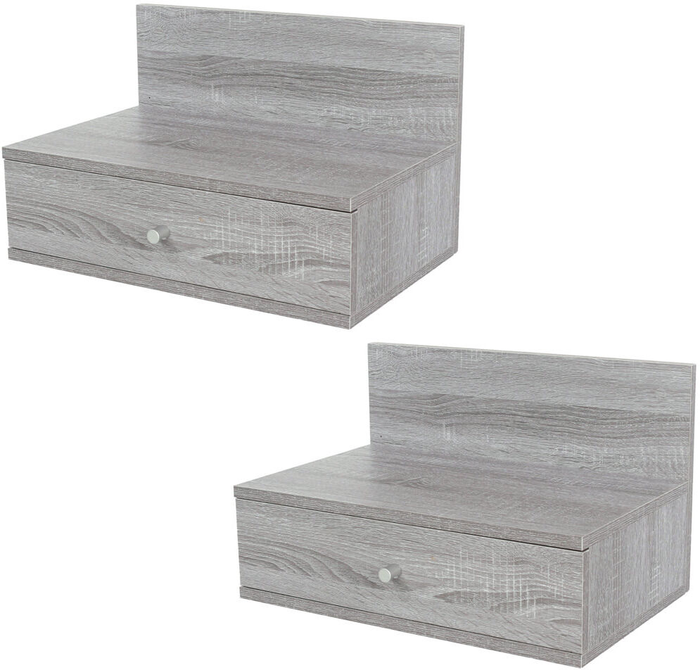 17 Stories Tamiah Set of 2 Floating Wall-Mounted One Drawer Bedside Tables, Compact Grey 30cm H X 50cm W X 31.4cm D