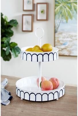 Studio 350 White Metal Farmhouse Tiered Server 18 x 13 x 13 - 13 x 13 x 18Round