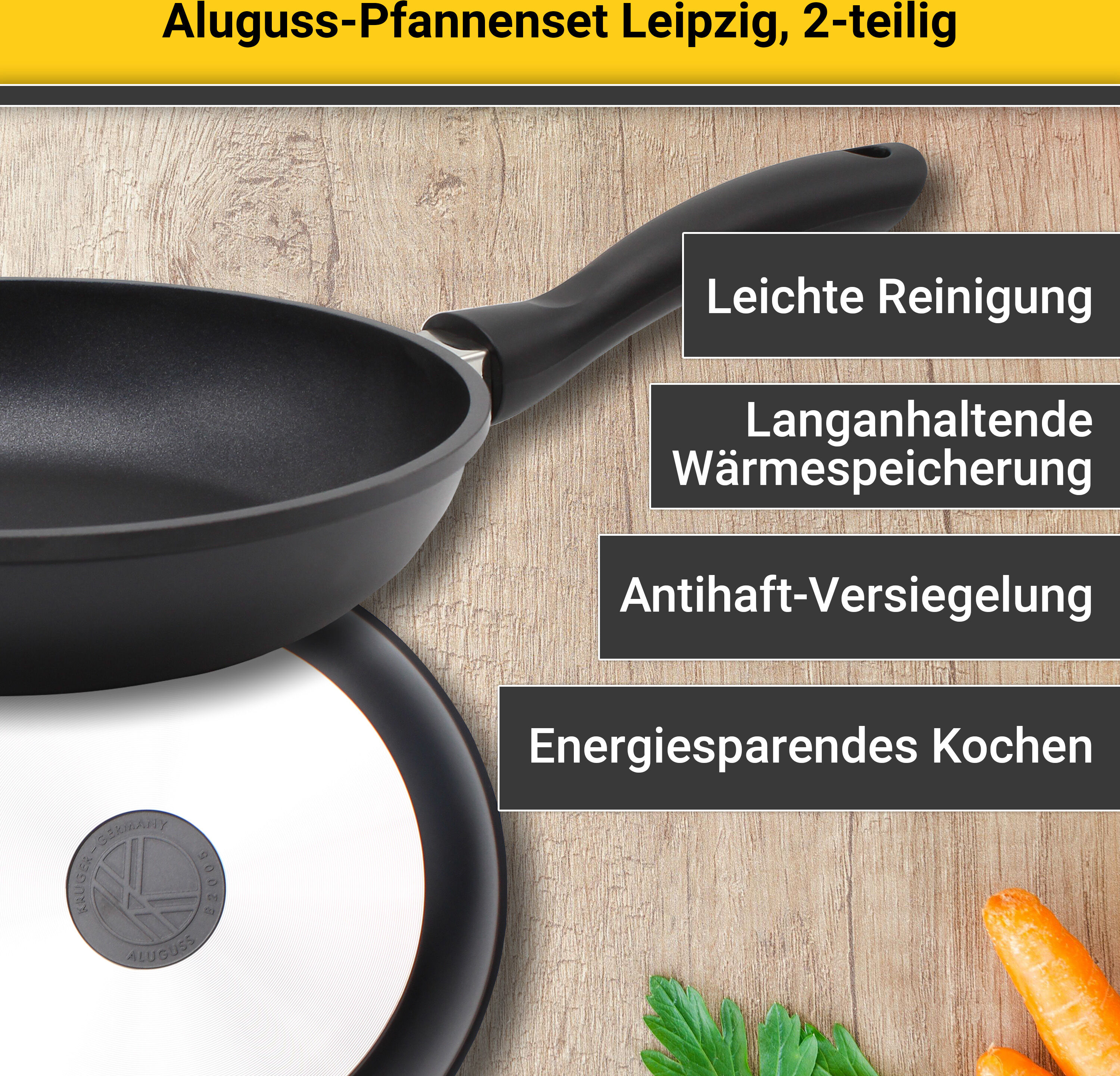 Pfannen-Set KRÜGER "Aluguss Pfannenset LEIPZIG, 2 tlg.", schwarz, Ø:24,28cm, Pfannen, Pfannen-Set, hochwertige Antihaft-Versiegelung