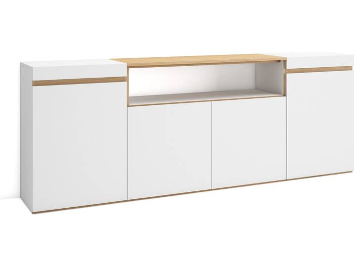 COZY Buffet salon et cuisine\, 200x35x75cm\, Meuble chaussure\, Blanc et Chêne Soft