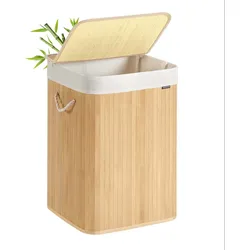 Helloshop26 - 95-Liter-Wäschekorb Schmutzwäschekorb Bambusdeckel klappbare Griffe herausnehmbarer Beutel maschinenwaschbar für 12_0006661