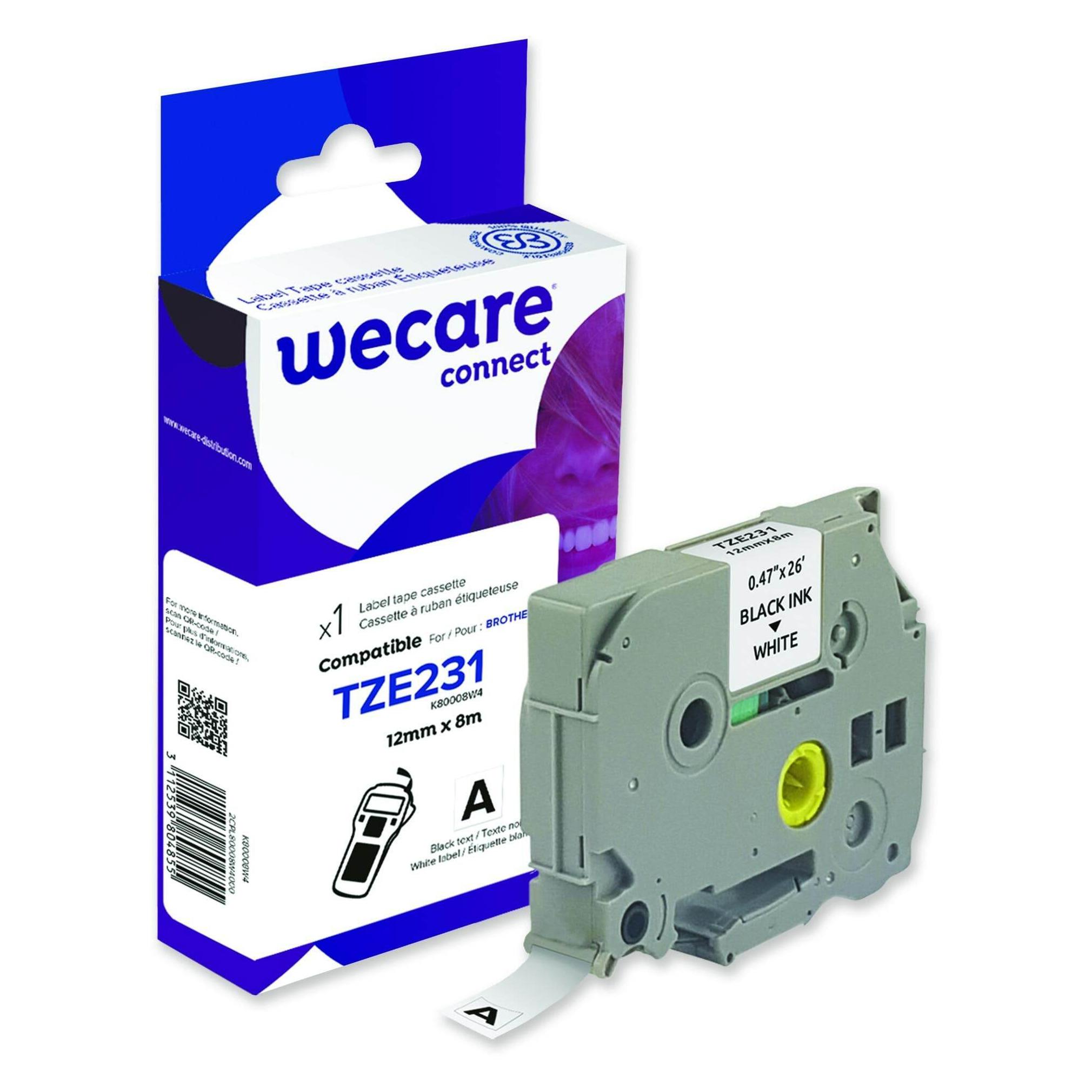 Wecare Schriftband kompatibel zu Brother TZE-231 (1.20 cm, Schwarz, Weiss) (TZe-231WE)