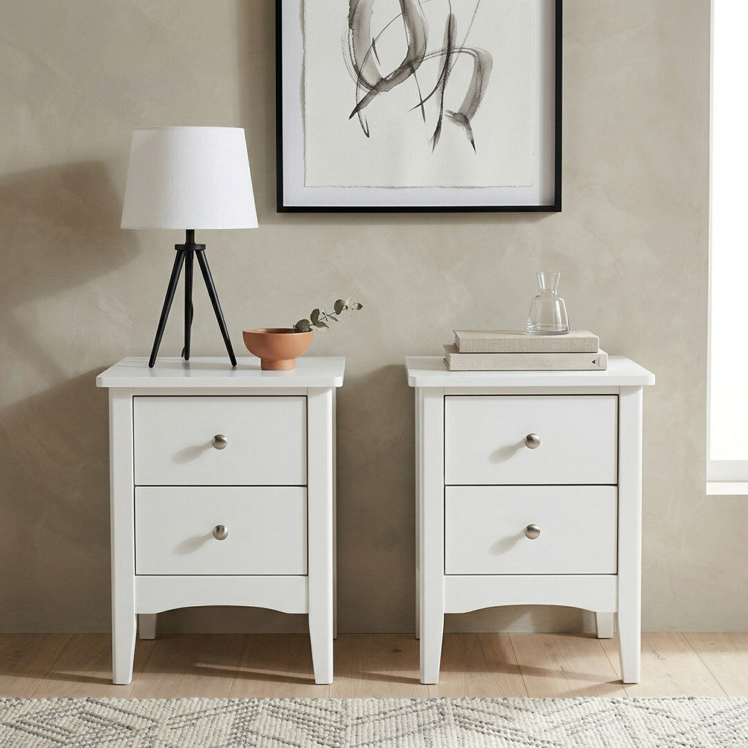 Core Products Set of 2 Como Petite 2-Drawer Bedside Cabinets White 49cm H X 38cm W X 38cm D