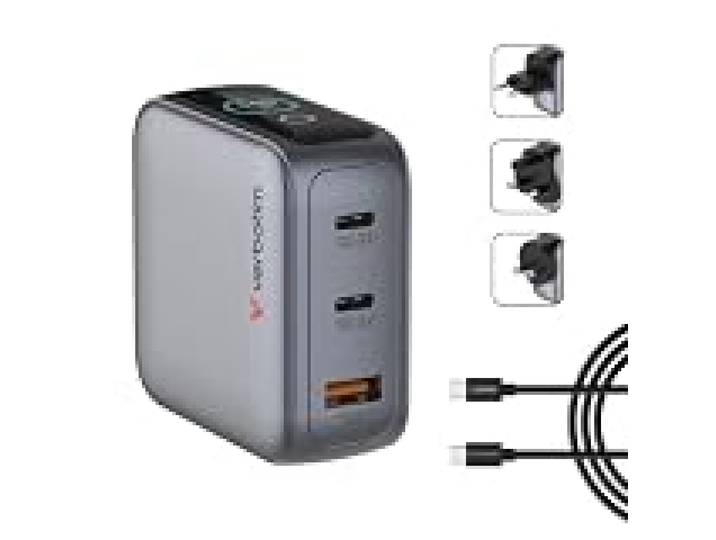 Verbatim Mini GaN Chargeur de 100W avec écran, Chargeur USB-C à 3 Ports, Adaptateur Secteur avec 2 x USB-C et 1x USB-A, Chargeur Rapide Universel (UE, UK, USA), pour Ordinateur, Tablette, Smartphone