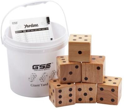 GSE Games & Sports Expert "GSE™ 3.5"" Rubber Hardwood Giant Yard Dice Set with Bucket and Yardzee & Farkle Scorecard - Giant Dice Set"