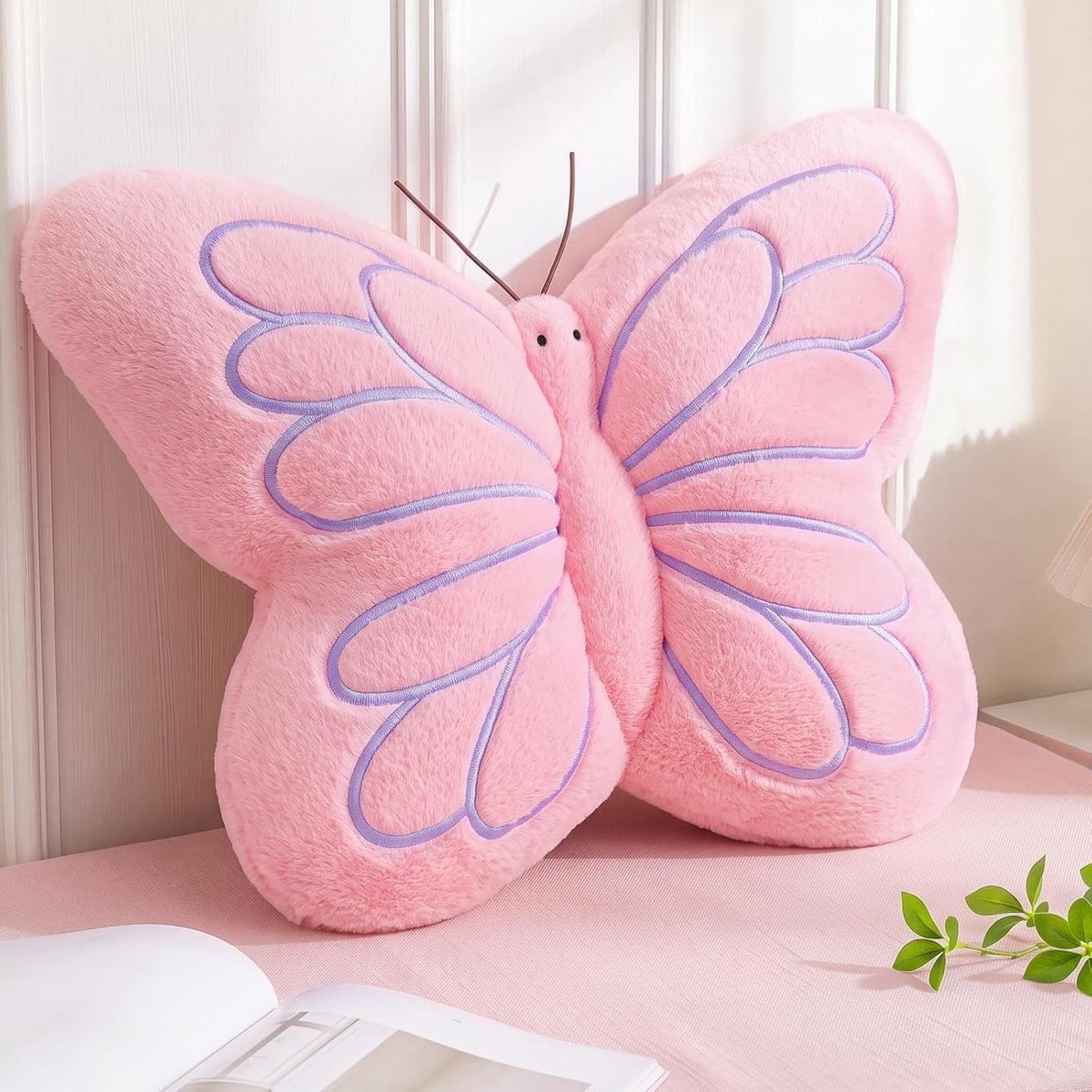Shownicer Sierkussen Vlinderkussen - Decoratief Pluche Kussen - Roze - 40 cm