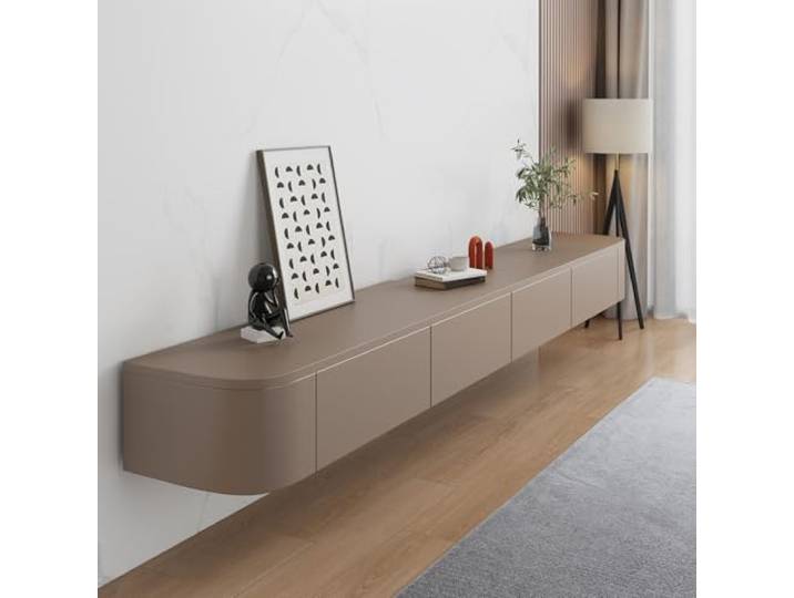HYANXUE Lowboard hängend, Schwebender TV-Ständer, Wandmontierte TV-Regale, TV-Medienkonsole Mit Klapptüren, Schublade & LED-Beleuchtung (Khaki,160CM)