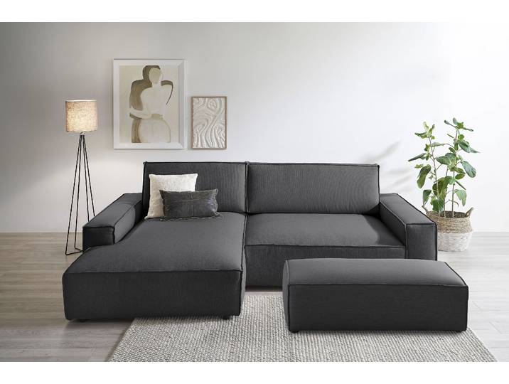 Polsterecke, 100% Polyester, Anthrazit, 284×135 cm, Schlaffunktion, Landhaus, Home Affaire