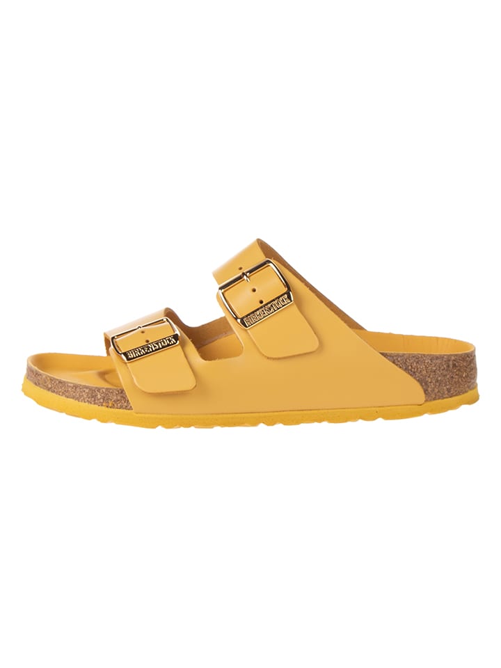 Birkenstock Leder-Pantoletten in Gelb - 36
