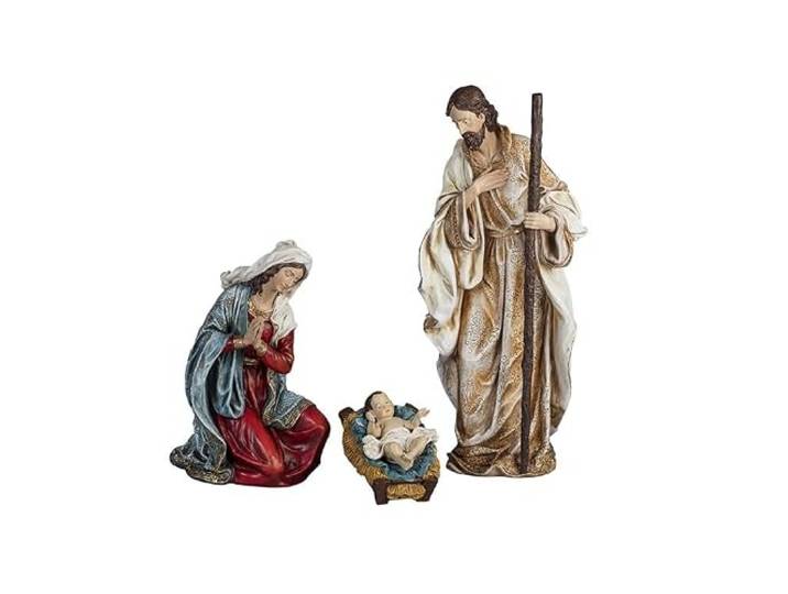 Klassisches Mysterium, groß, 3-teilig, mit Kind im Kinderbett aus Harz, handbemalt, 57 cm