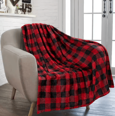 Inspire Curations Black And Red Plaid Flannel Throw Blanket redblack 70x100cm