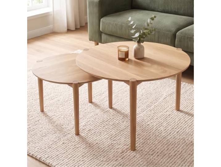 skølm Åsarna Couchtisch 2er-Set, rund, massives Eichenholz, 3 Beine Wohnzimmertisch, kleiner Beistelltisch, Holztisch Wohnzimmer, Round Coffee Table, Kaffeetisch, Loungetisch, Wohnzimmermöbel