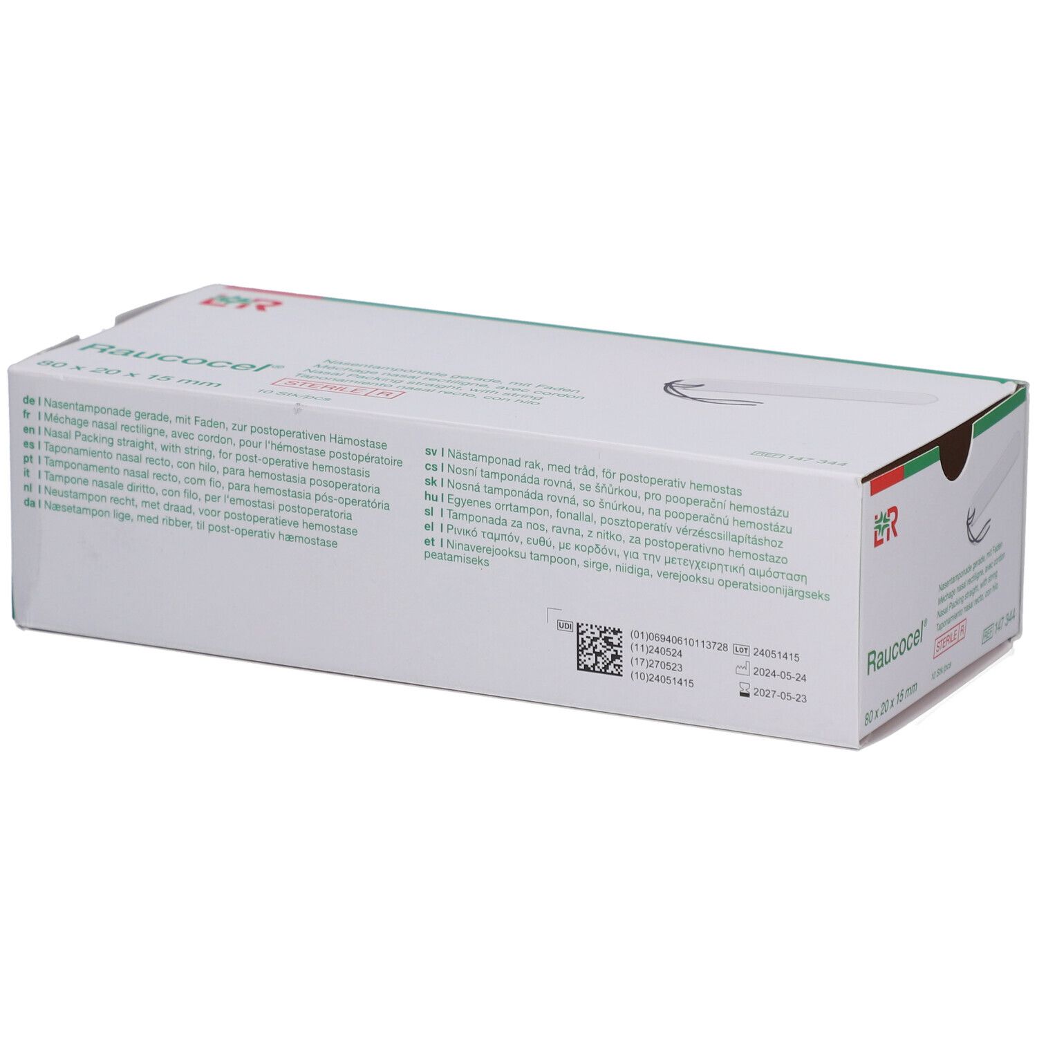 Raucocel Nasentamponade gerade 80 mm m.Faden 10 St Tamponaden