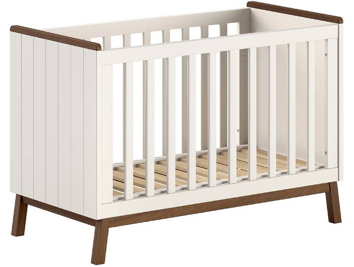 Babybett VIPACK Sezane 60x120 cm, in warmen Grau lackiert, Absatz nussbaumfarbig , weiß (clay, kiefer nussbaum), B:125cm H:87,4cm L:125cm T:66,2cm, Babybetten, Babybett, stabil und standfest gebaut, mit 3-fach verstellbarem Lattenrost