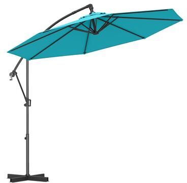 Costway 10 Feet Offset Hanging Umbrella with Base and Infinite Tilt-Turquoise