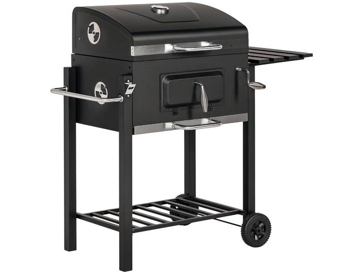 ComfortXL Smoker De-10162 höhenverstellbares Kohlefach, 2 Grillroste Schwarz, Metall, 65x108x113 cm, Grills, Holzkohlegriller