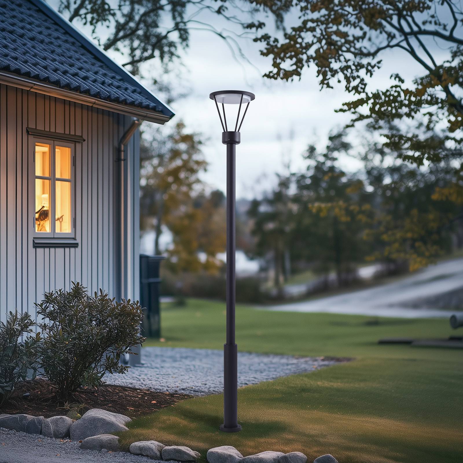 Lucande LED outdoor light Elario, 222 cm, black, aluminium Elario, Black, Aluminium, Modern, Post Light