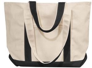 Liberty Bags 8871 Windward Large Cotton Canvas Classic Resort Tote Bag in Natural/Black LB8871
