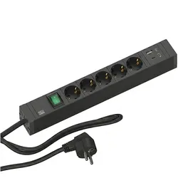 Bachmann Steckdosenleiste 5-fach schwarz 2m 35° Connect Line 420.0211 mit Ein/Aus IP20