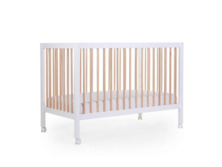 Childhome Gitterbett, Weiß, Baltimore, Holz, Buche, 122x74x120 cm, höhenverstellbar, Aufbauanleitung im Karton, Lattenrost inklusive, Babymöbel, Babybetten, Gitterbett