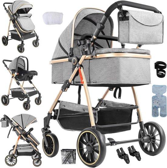 Kinderwagen 3-in-1 - Modulares Reisebett - Transport für Babys - Umkehrbares Gestell - Leichtes Aluminium - Grau
