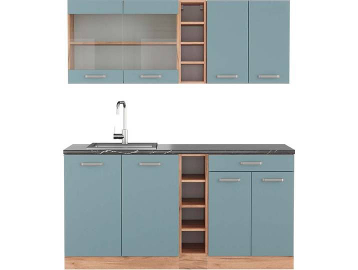 Singleküche Vicco R-Line Blau-Grau/Goldkraft Eiche 160 cm , AP Anthrazit, Model 43199