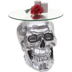 Beistelltisch Totenkopf HWC-A19, Polyresin Glastisch Wohnzimmertisch, silber 52x55x55cm