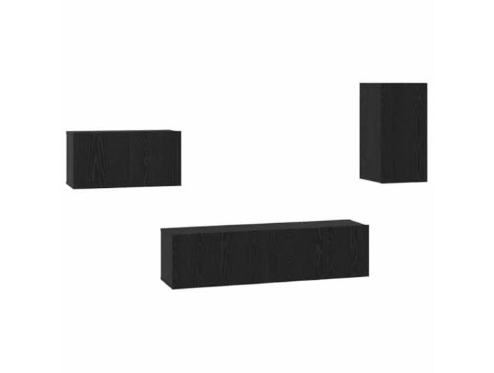 GHVBNMF TV Schrank Set Hängend 4 Türen Schublade Schwarz Eichen-Optik Wandhängendes Lowboard Set schafft Ordnung im Wohnzimmer durch geschlossene Fächer und offene Ablageflächen.